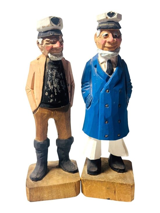 Unbranded Other - Hand Carved Wood Sea Captain Figurines Lot of 2 Nautical Folk Art Sailors